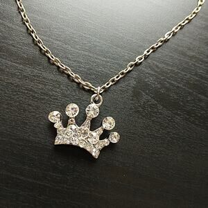 Anklet, Rhinestone Pave Crown silver 10.5" new old stock fashion jewelry